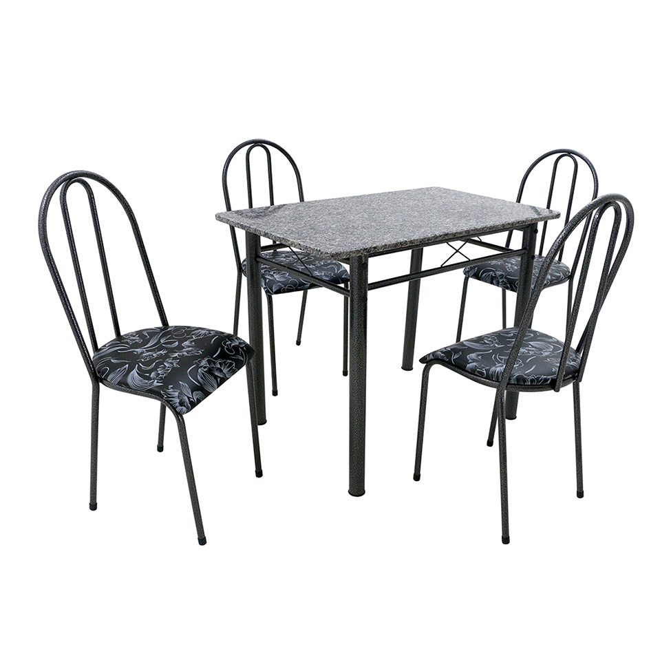 Conjunto de Mesa com 4 Cadeiras Genebra Preto Floral