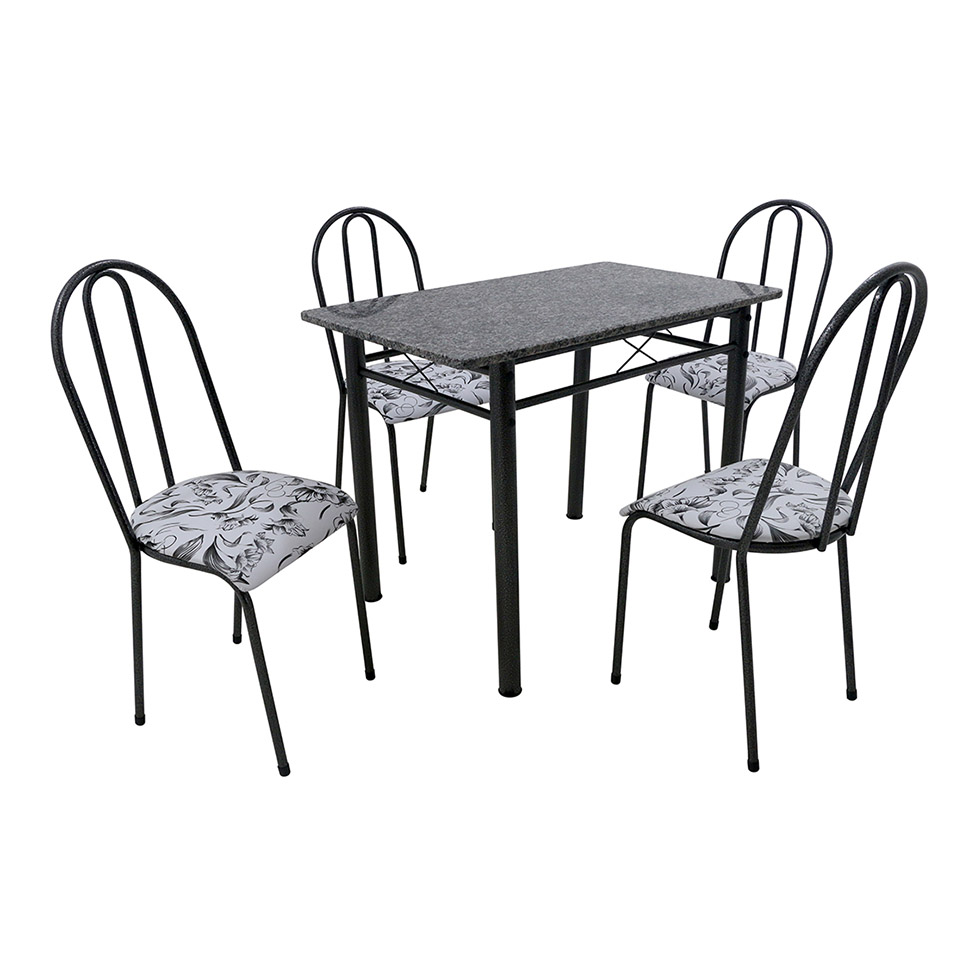 Conjunto de Mesa com 4 Cadeiras Genebra Preto e Branco