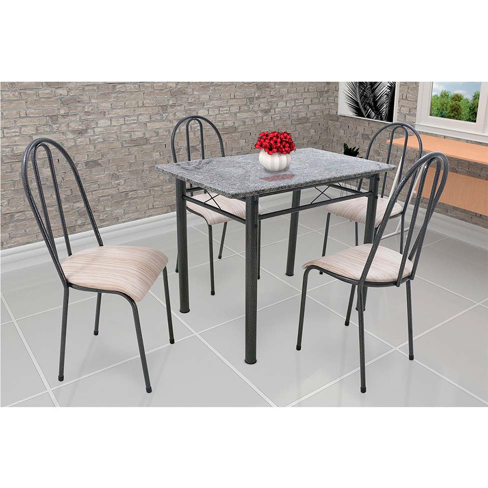 Conjunto de Mesa com 4 Cadeiras Genebra Preto e Nature