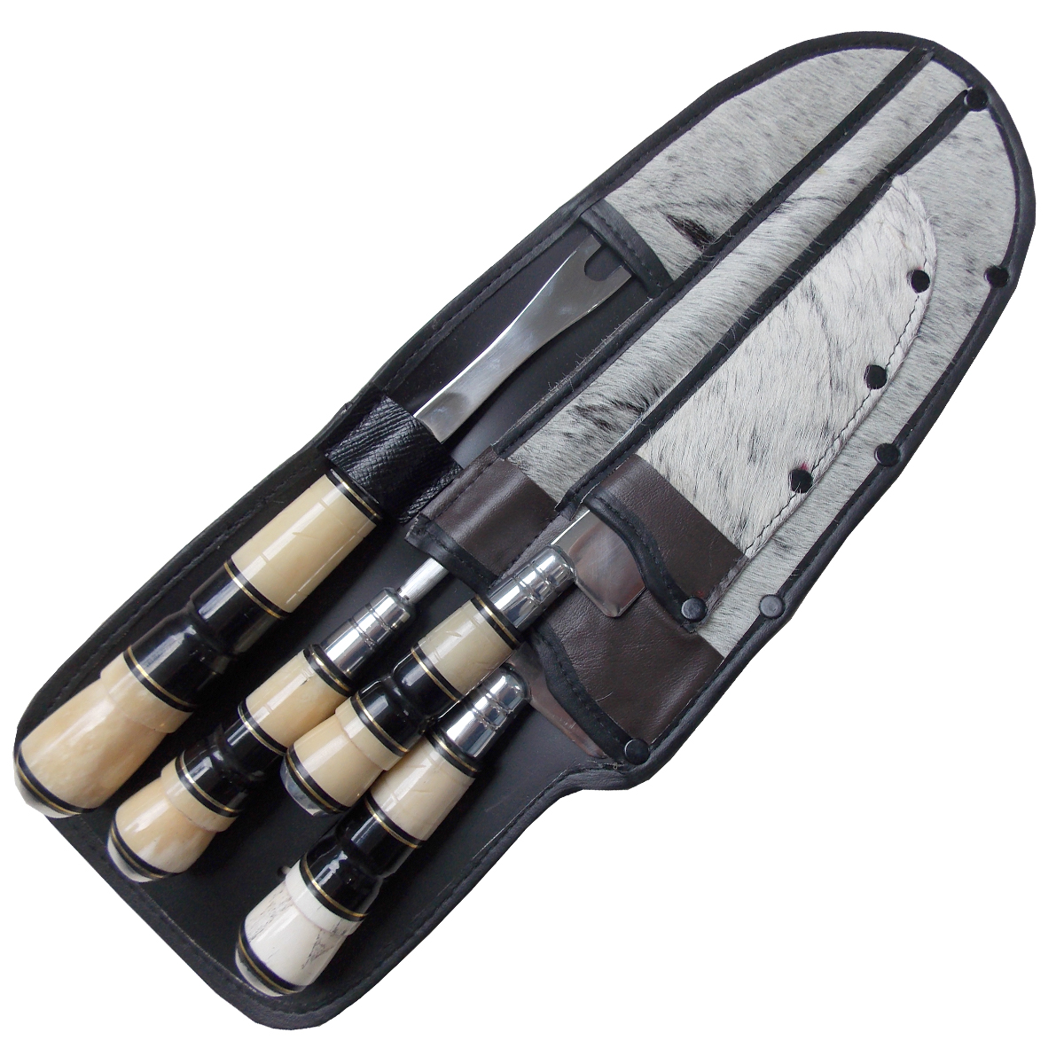 Conjunto de Facas 6 e 10 Garfo Chaira Inox Osso Chifre Couro