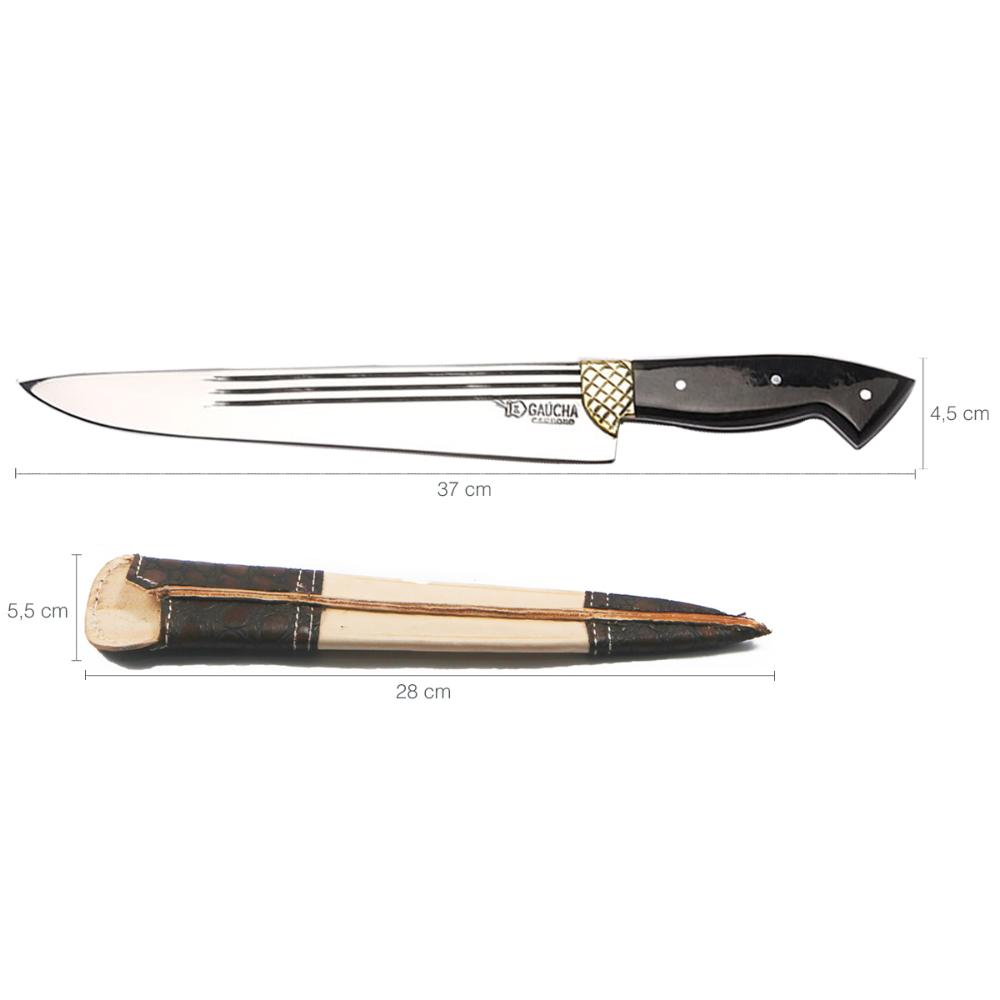 Facão Faca Churrasco 10'' Aço Carbono 1070 Full Tang Listrado Cabo Chifre Escuro