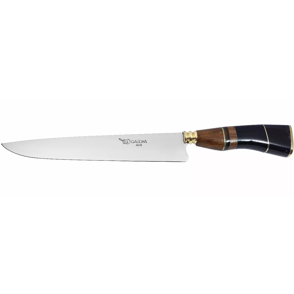 Faca Aço Inox 10 Polegadas Cabo Madeira Chifre Bainha Couro