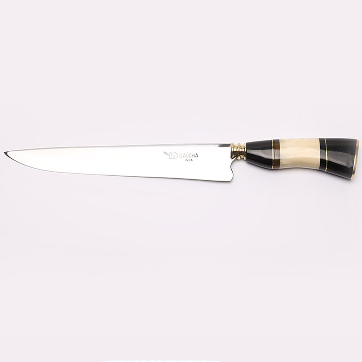 Faca Aço Inox 10 Polegadas Cabo Madeira Chifre Bainha Couro