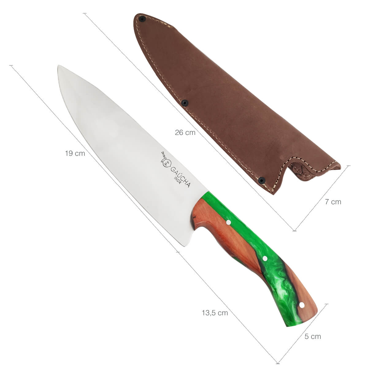 Faca Chef Profissional Faca Gaúcha em Aço Inox Cozinha 8' Cabo Híbrido Resina e Madeira