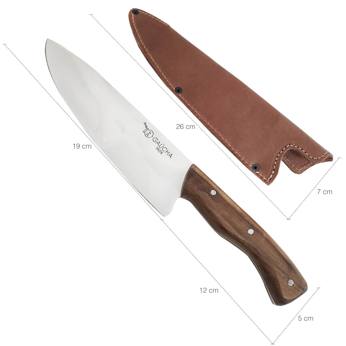 Faca Chef Profissional Faca Gaúcha em Aço Inox Cozinha 8' Cabo Madeira Imbuia