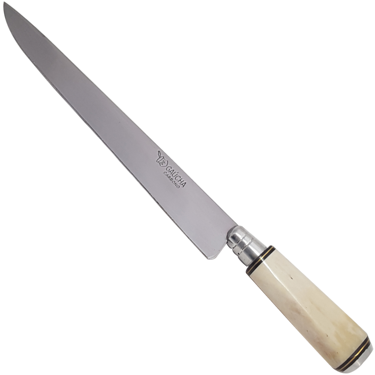 Faca Churrasco 10'' Aço Carbono Bainha Couro Cabo Osso Oval