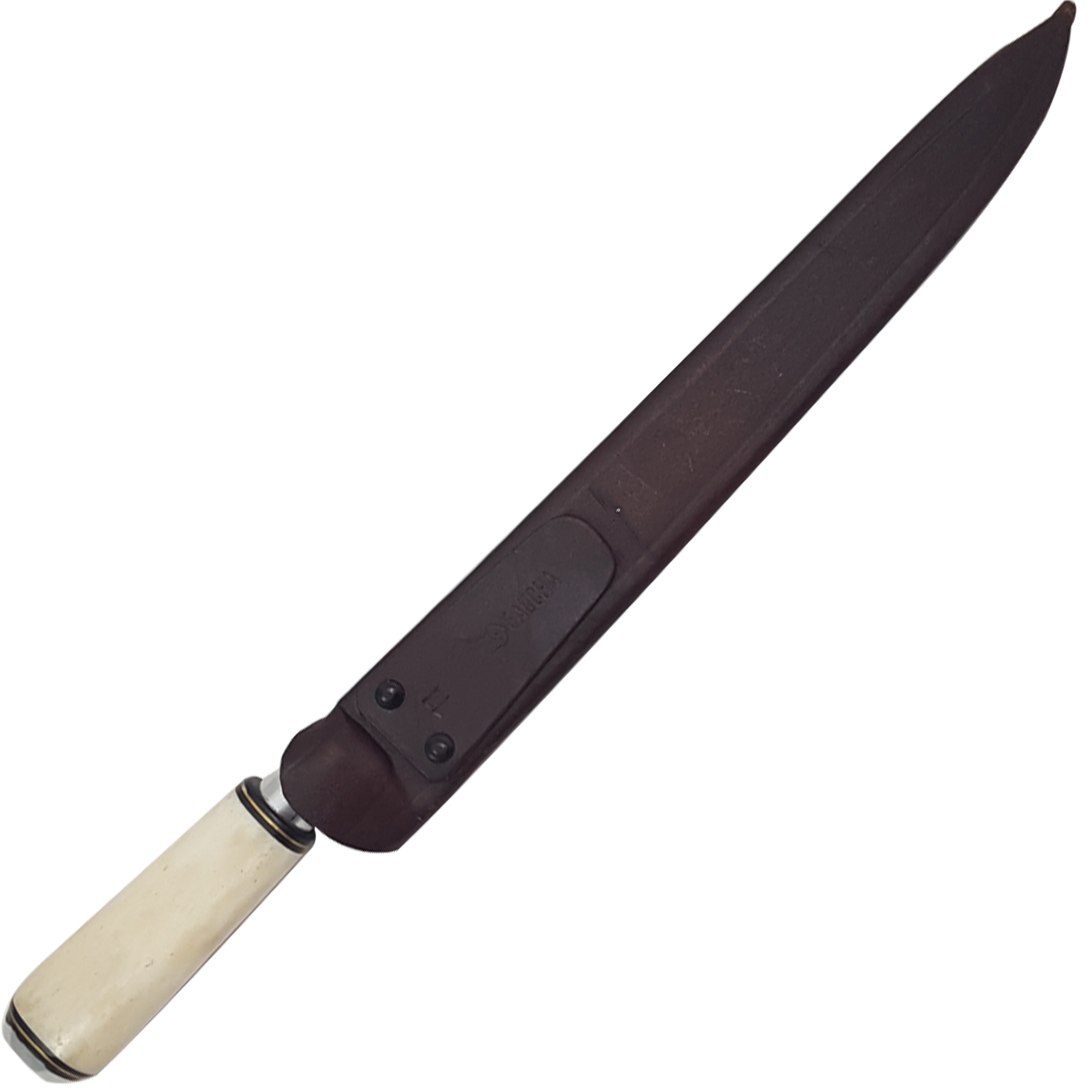 Faca Churrasco 10'' Aço Carbono Bainha Couro Cabo Osso Oval