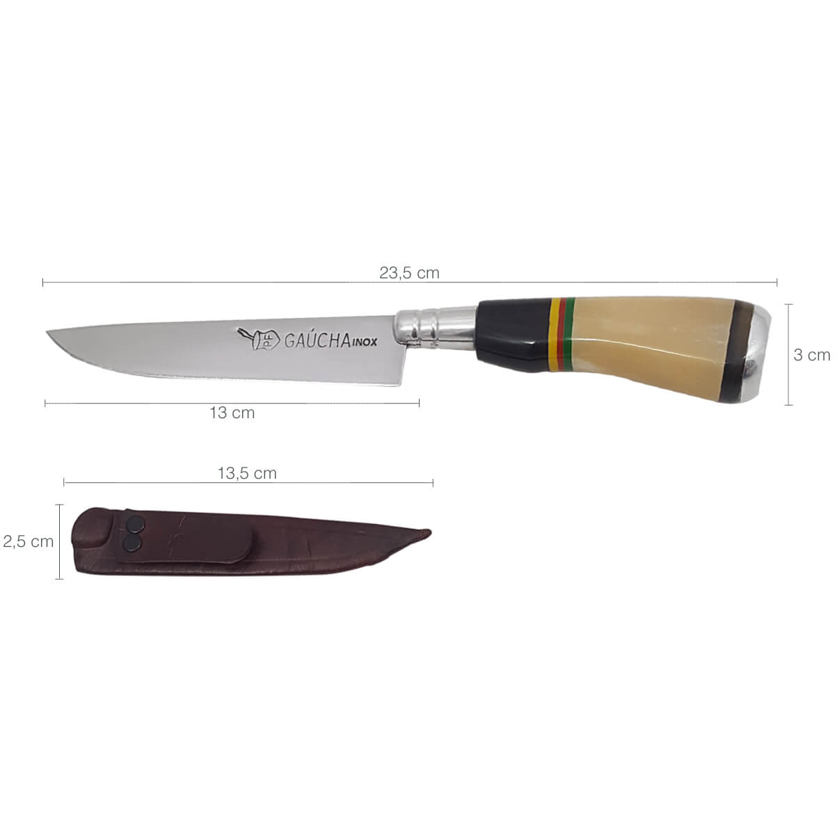 Faca Gaúcha 5'' Inox Cabo Osso e Chifre Com Bainha De Couro