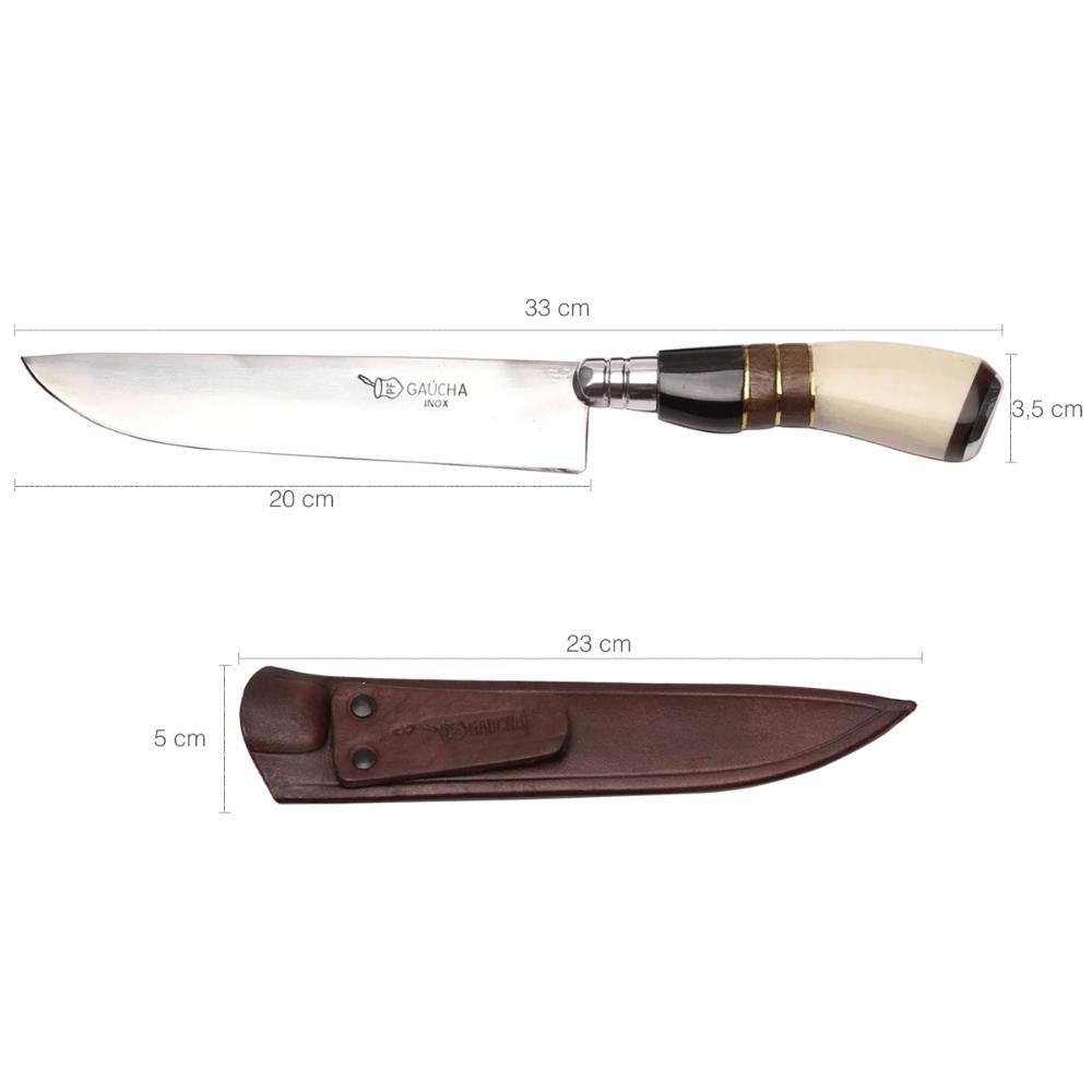 Faca Gaúcha Churrasco 8" Inox Cabo Curvo Chifre Madeira Osso