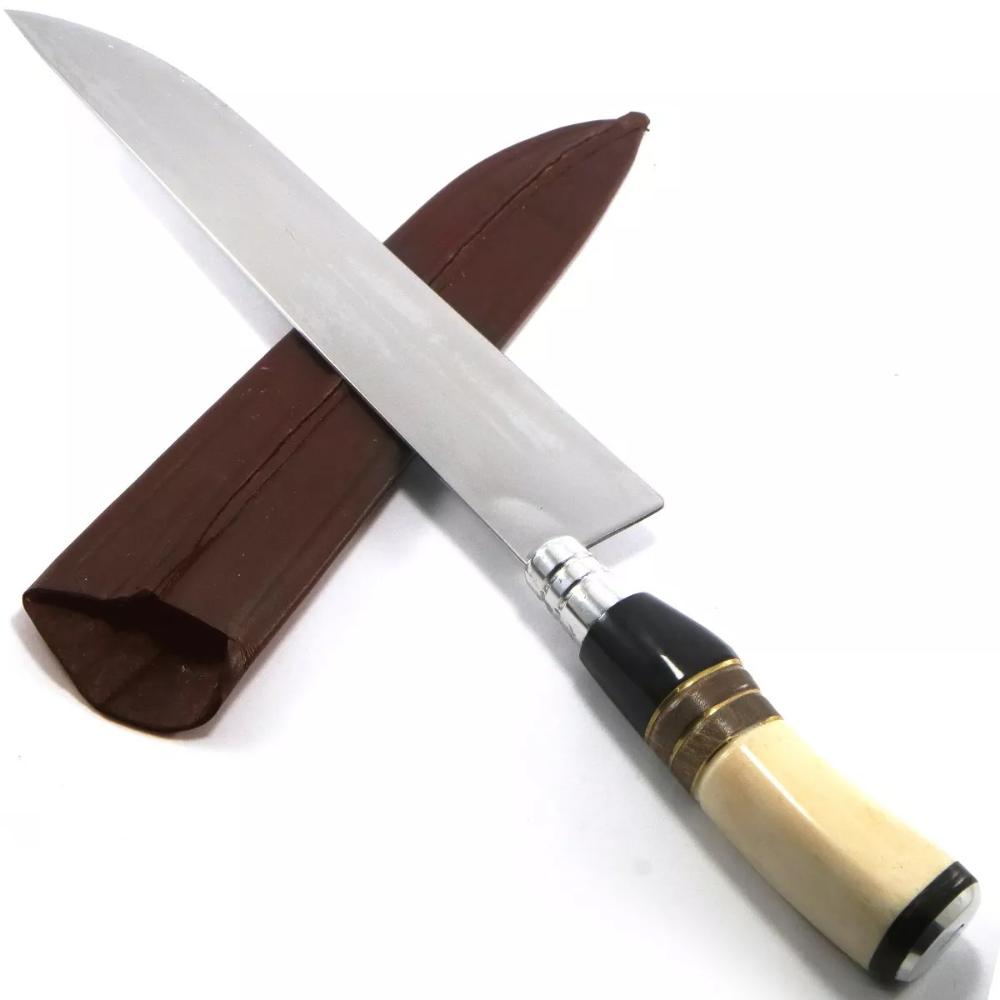 Faca Gaúcha Churrasco 8" Inox Cabo Curvo Chifre Madeira Osso