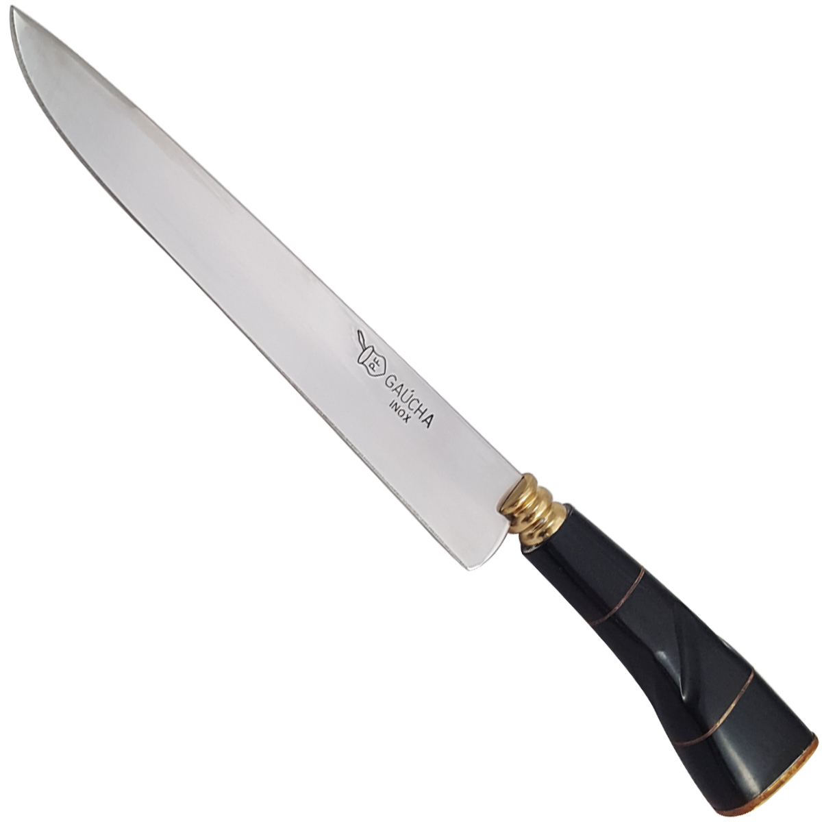 Faca N 9 Churrasco Aço Inox Cabo Chifre Curvado Bainha Couro