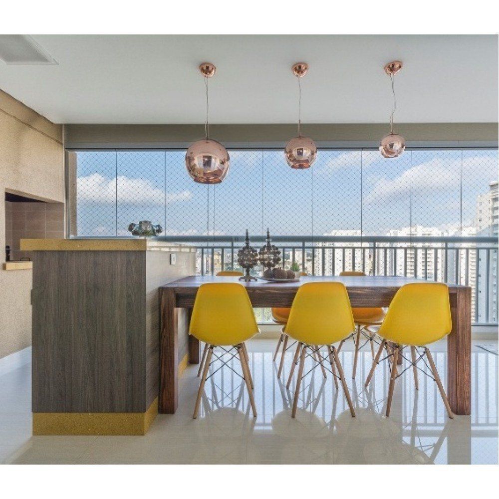 Cadeira Eiffel Charles Eames Base Madeira Sala de Jantar Amarelo - SSX Multicoisas