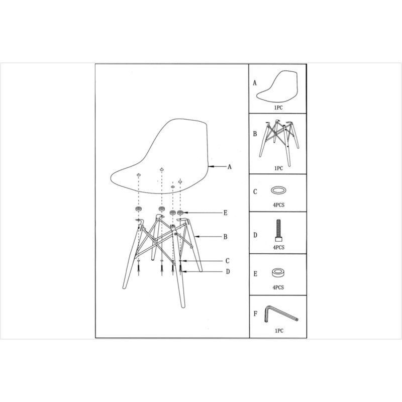 Cadeira Eiffel Charles Eames em ABS Branca com Base de Madeira DSW