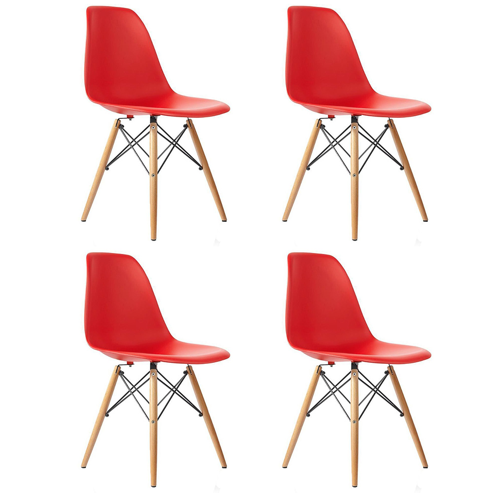 Kit 04 Cadeiras Eiffel Charles Eames Base Madeira Sala de Jantar Vermelho - SSX Multicoisas