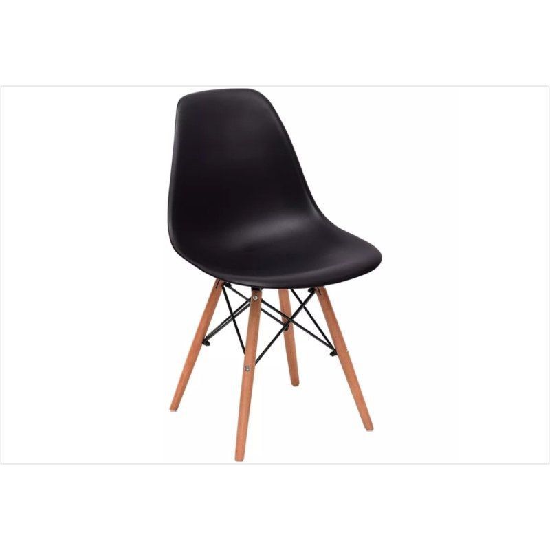 Kit 04 Cadeiras Eiffel Charles Eames em ABS Preta com Base de Madeira DSW