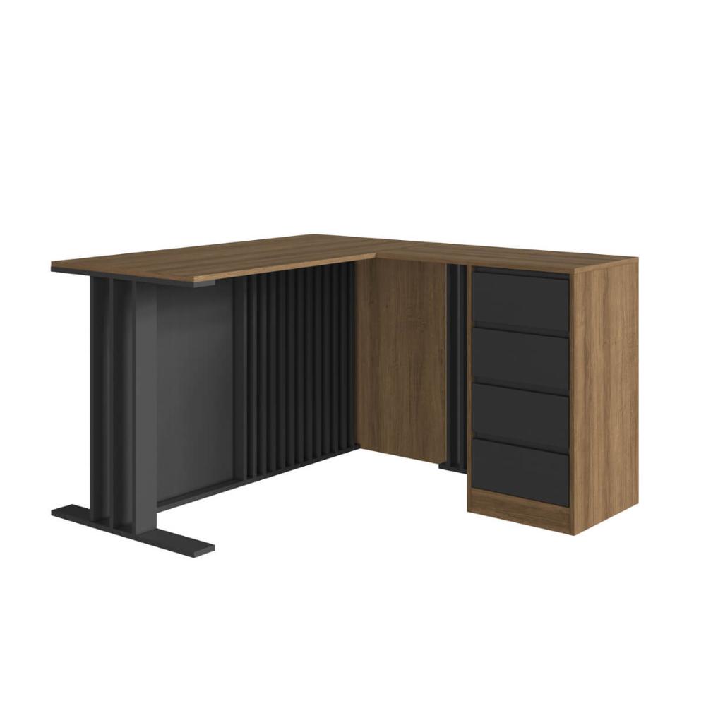 Conjunto para Escritório com 3 Peças Mesa L Armário Alto e  Balcão CM5020 Mel Grafite