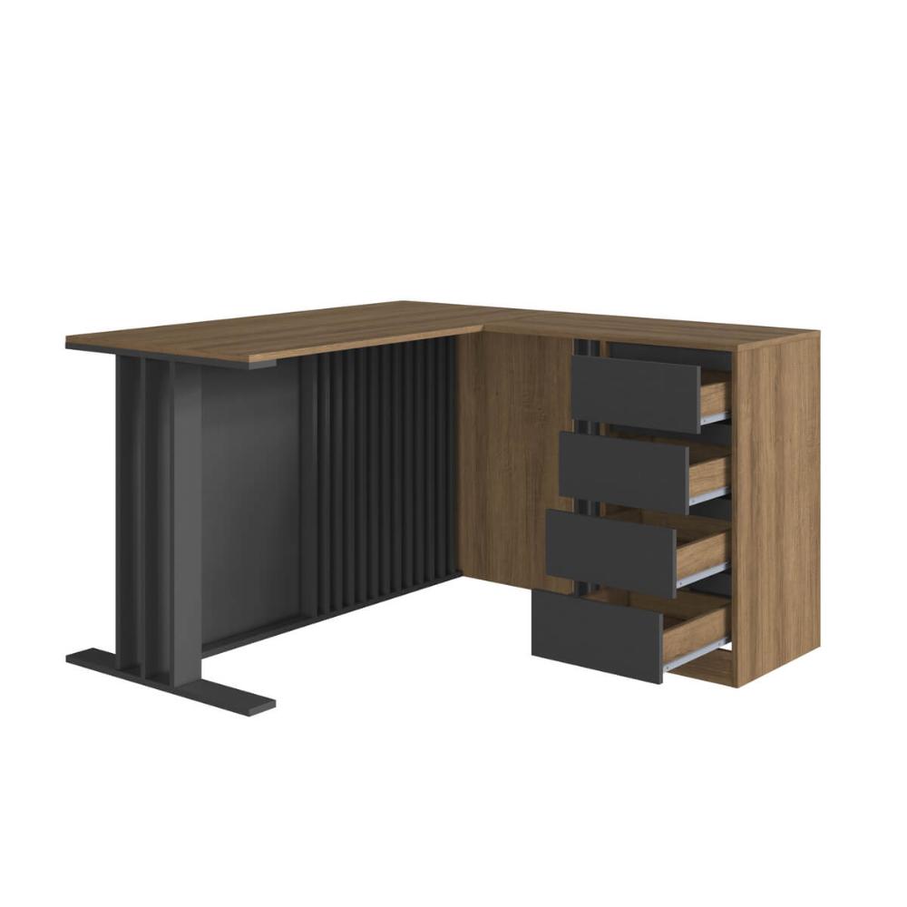 Conjunto para Escritório com 3 Peças Mesa L Armário Alto e  Balcão CM5020 Mel Grafite