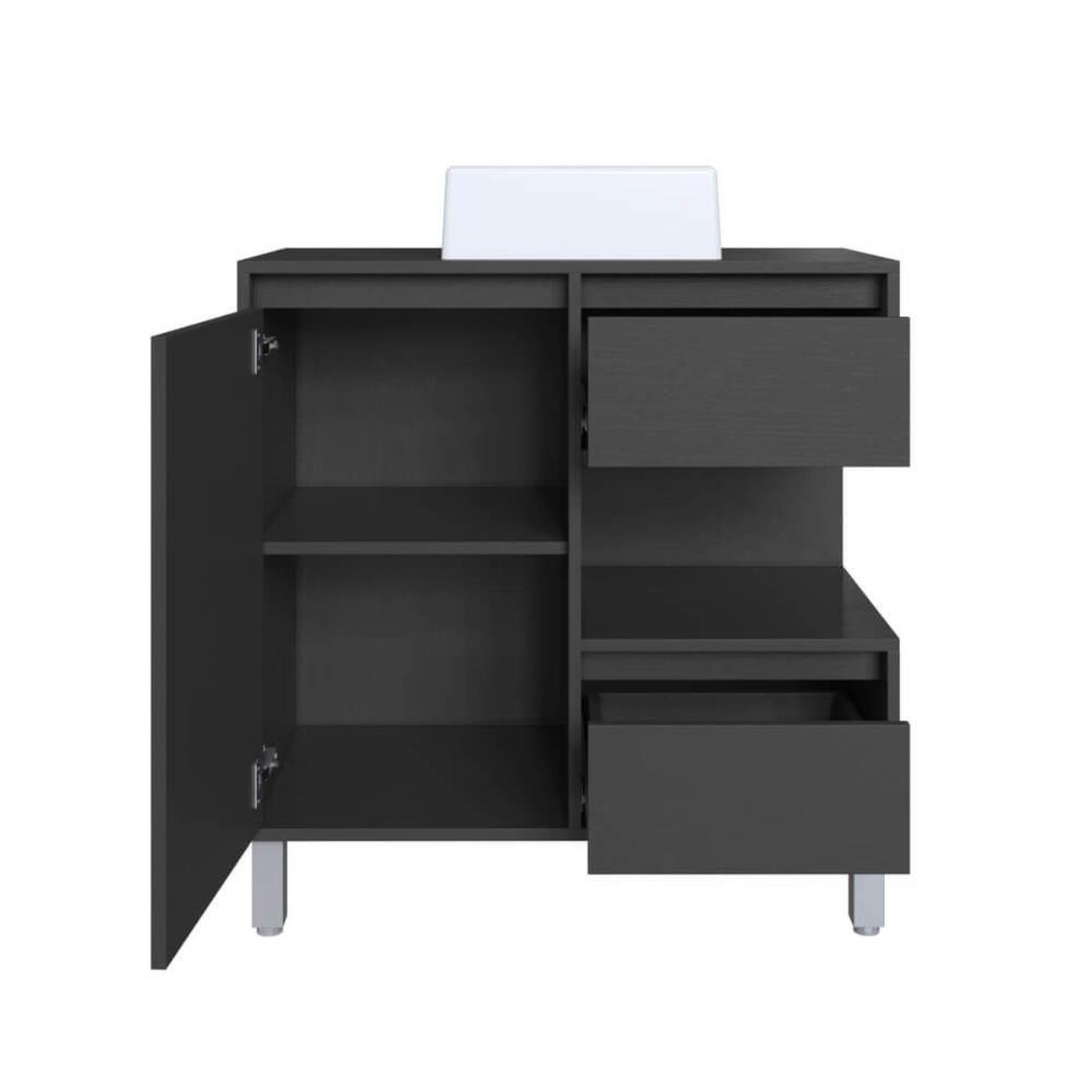 Gabinete Banheiro 80cm Paula Grafite com Cuba Branca Gavetas 1 Porta e 1 Nicho