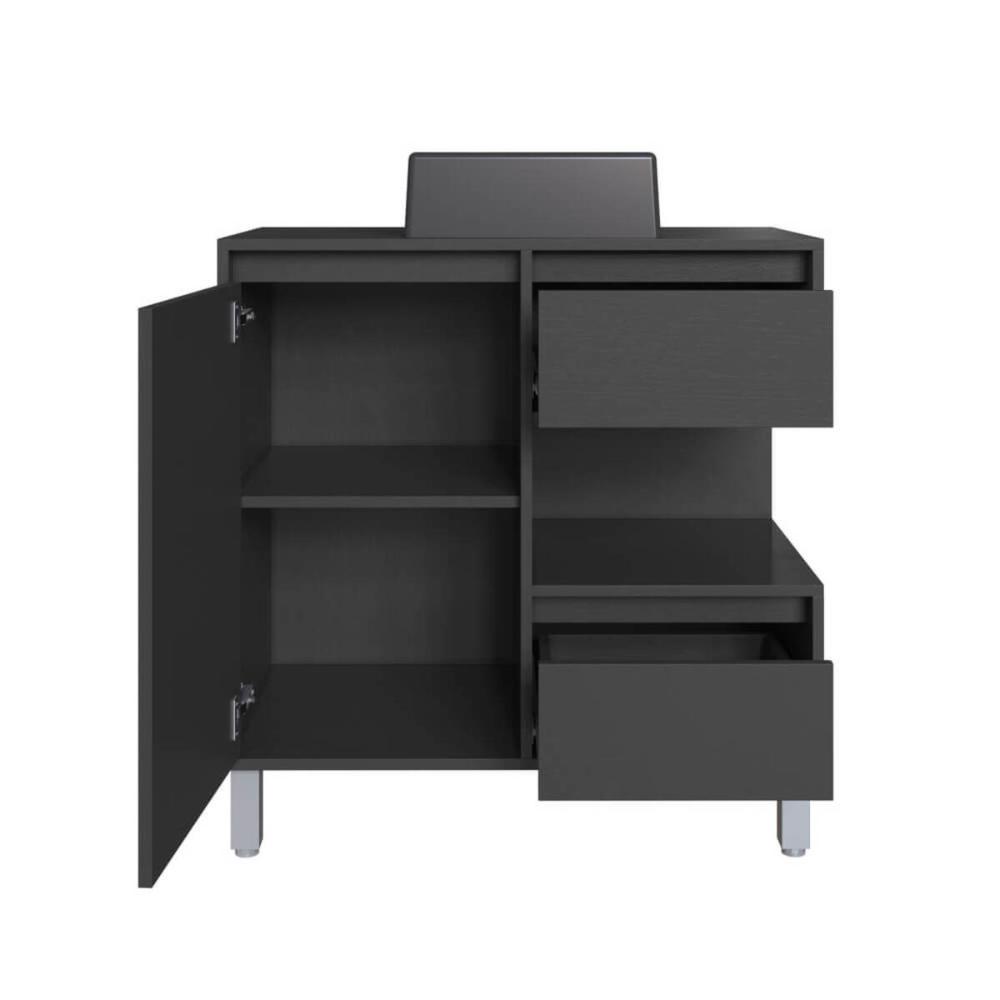 Gabinete Banheiro 80cm Paula Grafite com Cuba Preta Gavetas 1 Porta e 1 Nicho