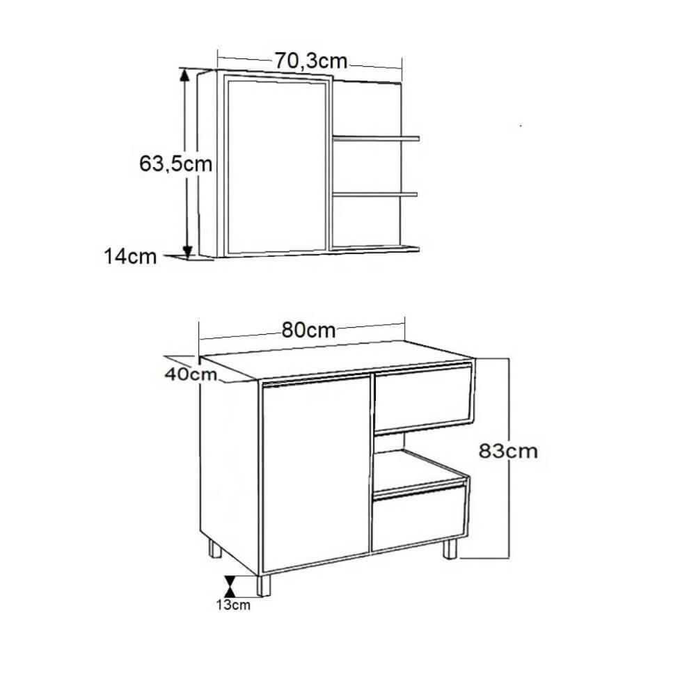 Gabinete Banheiro 80cm Paula Mel Grafite Espelheira 1Porta Sem Cuba