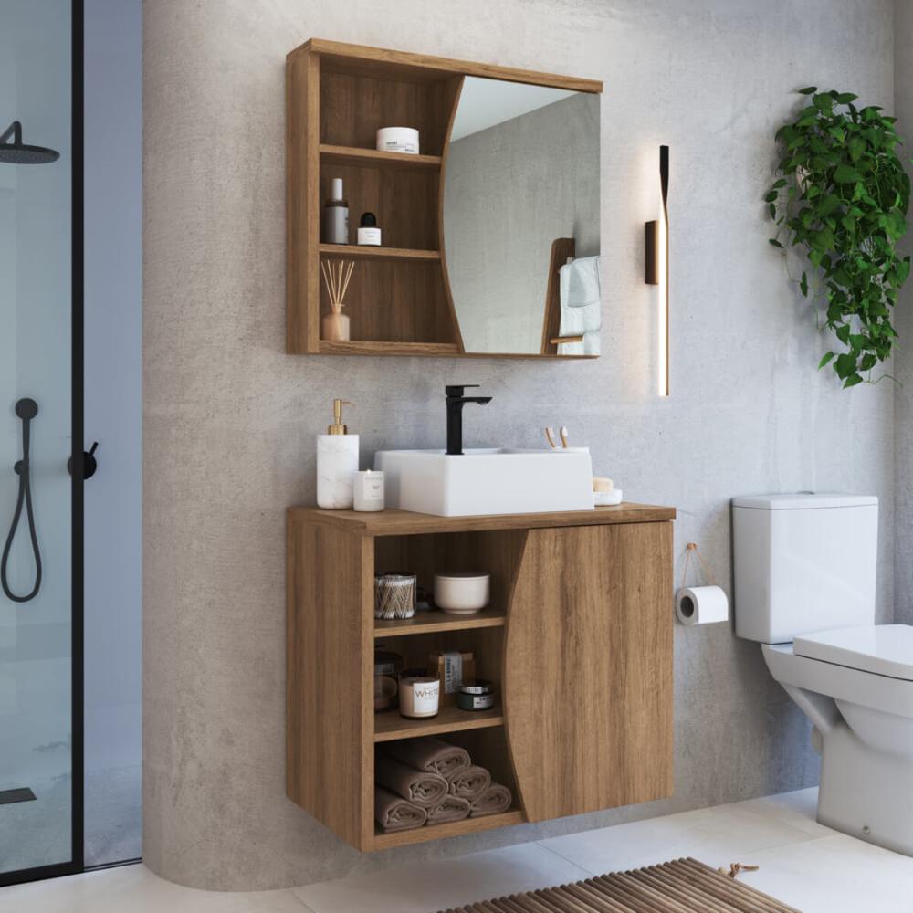 Gabinete De Banheiro 70cm Laura MelEspelheira Cuba Branca e 1 Porta
