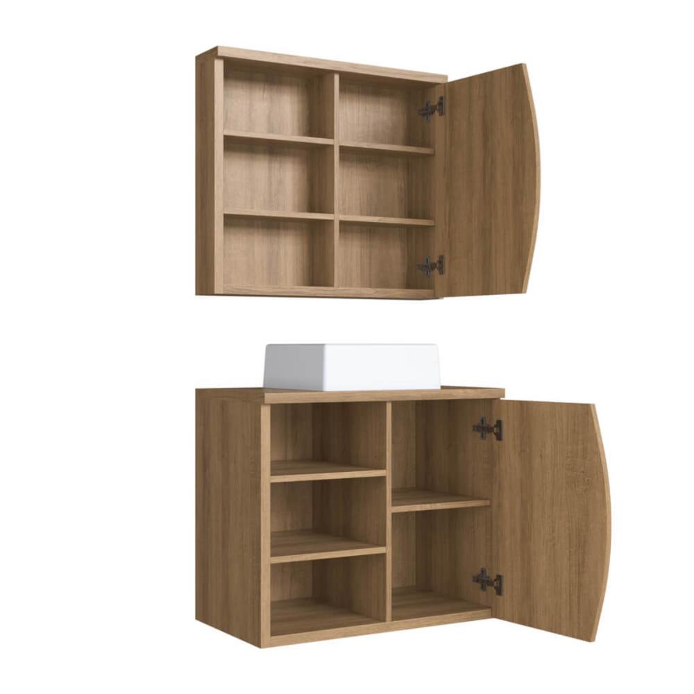 Gabinete De Banheiro 70cm Laura MelEspelheira Cuba Branca e 1 Porta