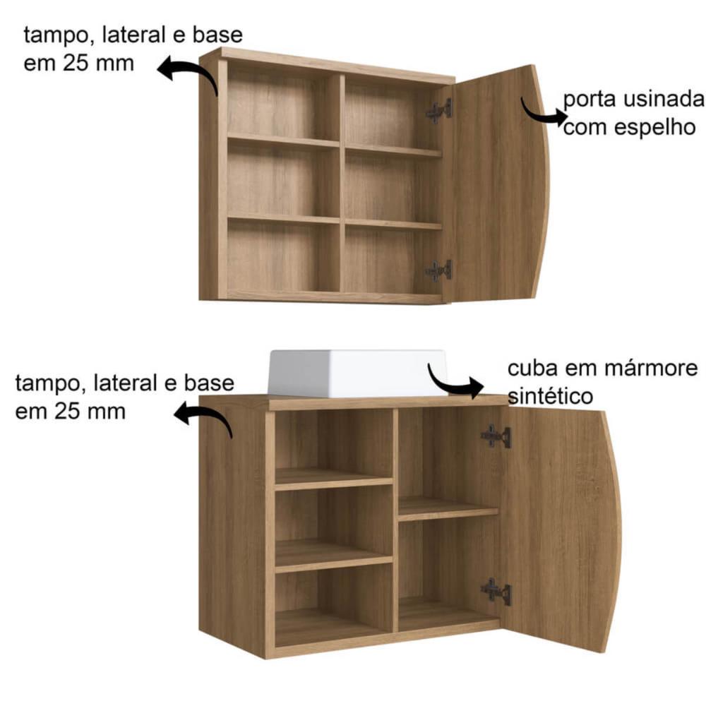Gabinete De Banheiro 70cm Laura MelEspelheira Cuba Branca e 1 Porta