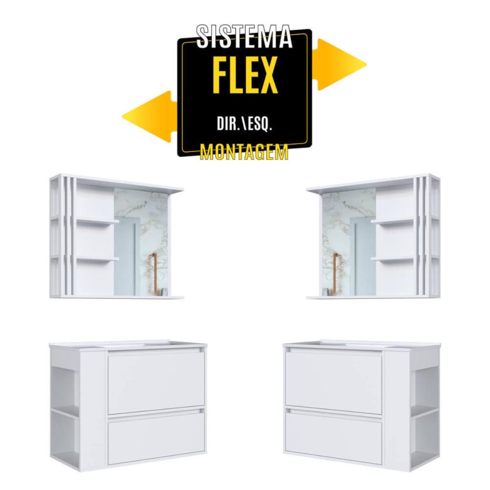 Gabinete De Banheiro 80cm Estela Branco Lavatório Espelheira com 1 Gavetão E Basculante