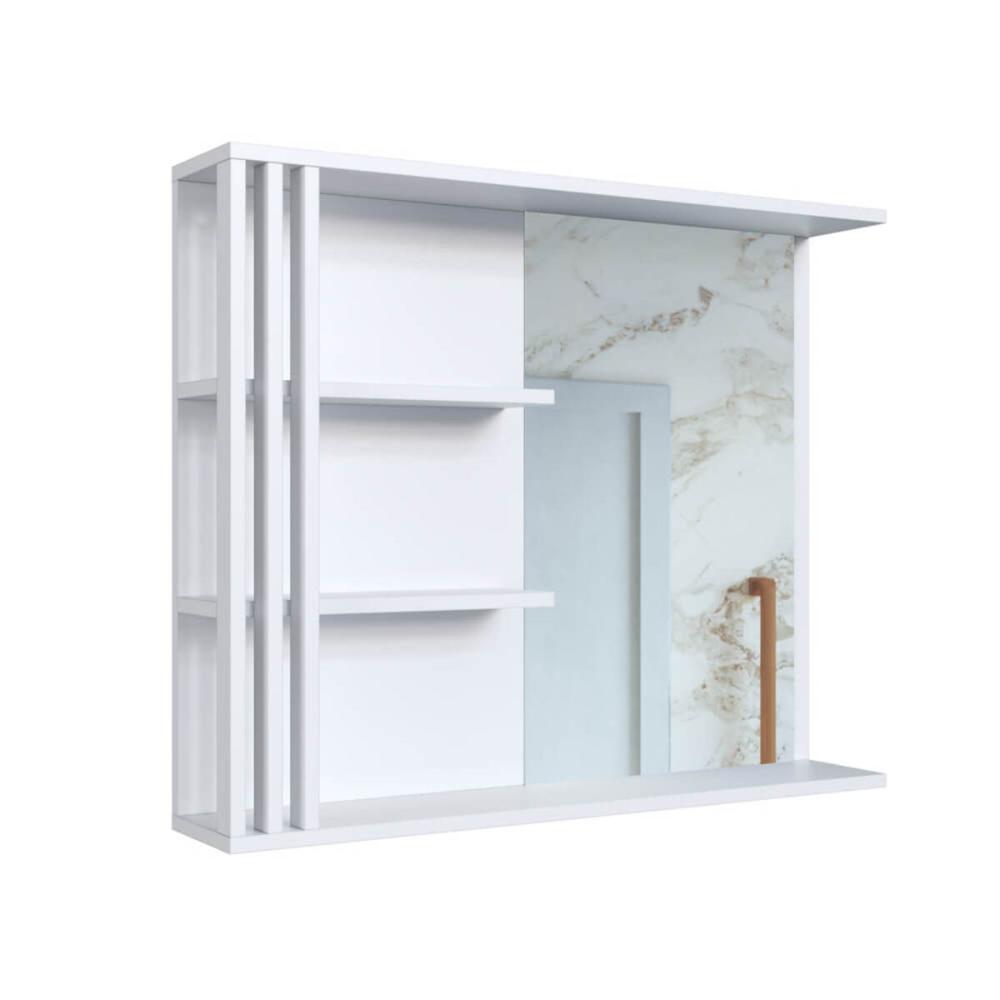 Gabinete De Banheiro 80cm Estela Branco Lavatório Espelheira com 1 Gavetão E Basculante