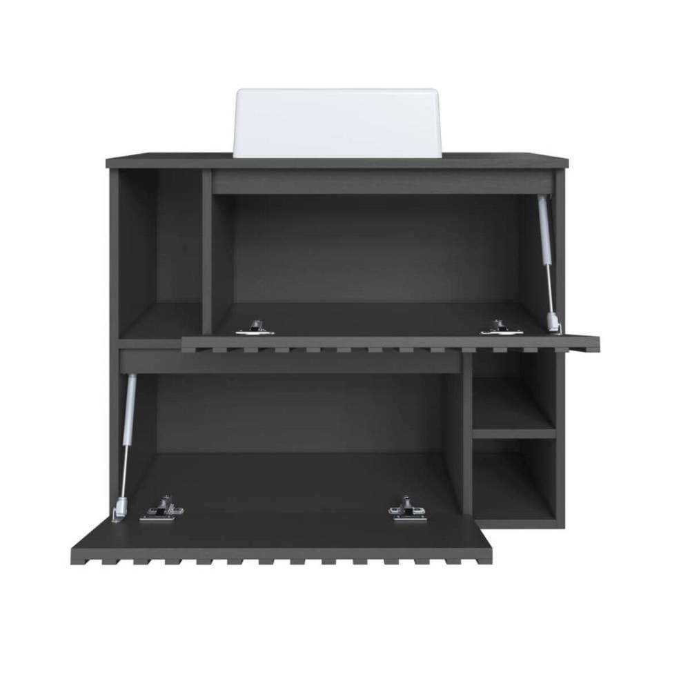 Gabinete De Banheiro Suspenso 75cm Luiza Grafite Cuba Branca e 2 Portas Basculante