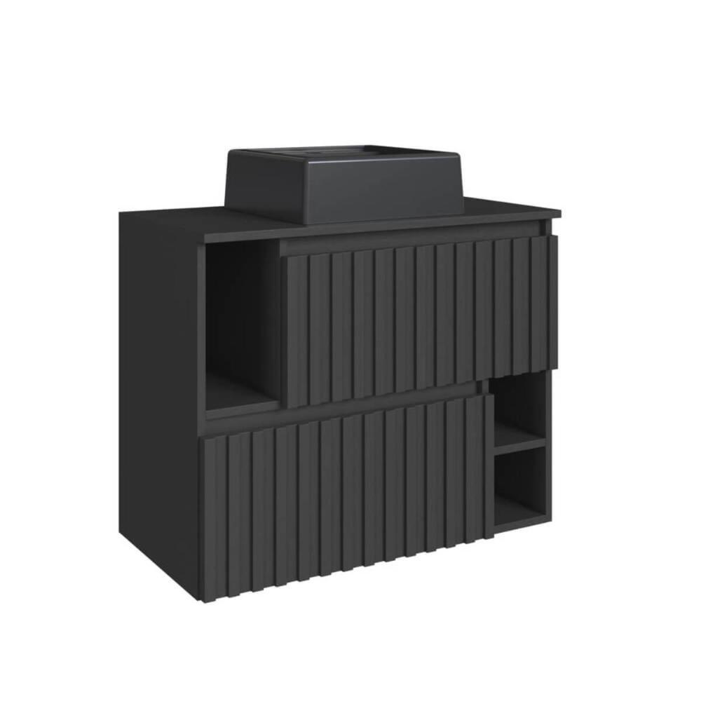 Gabinete De Banheiro Suspenso 75cm Luiza Grafite Cuba Preta e 2 Portas Basculante