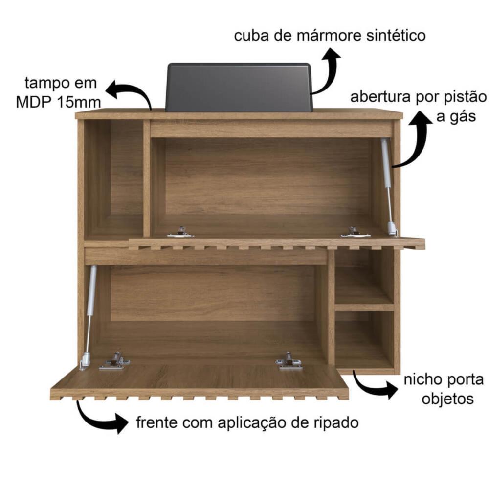 Gabinete De Banheiro Suspenso 75cm Luiza Mel com Cuba Preta e 2 Portas Basculante