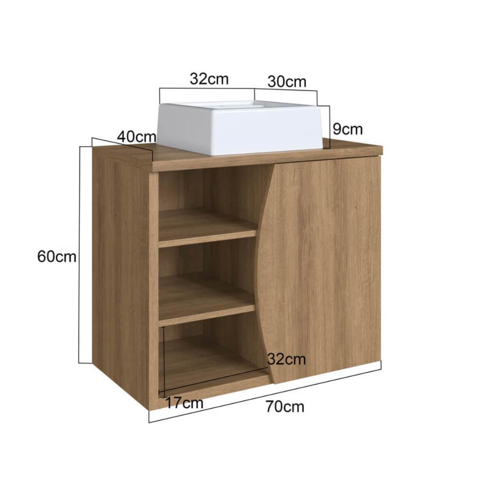 Gabinete Suspenso 70cm Laura Mel Cuba Branca Porta e 2 Prateleiras