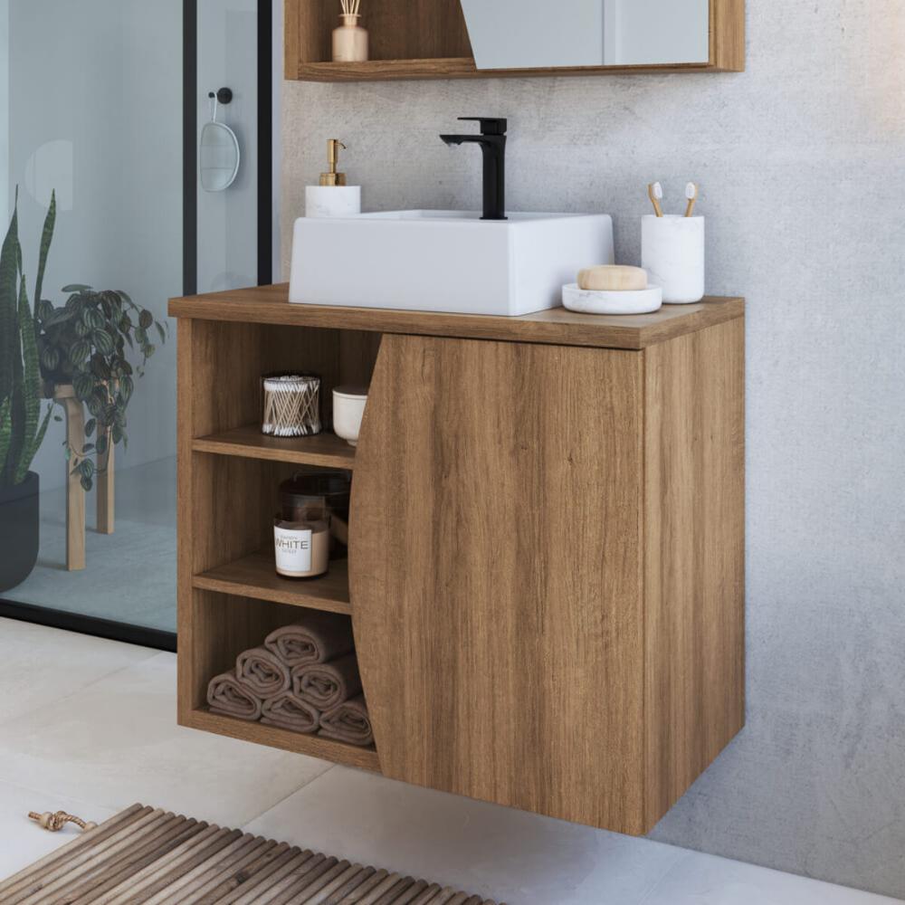 Gabinete Suspenso 70cm Laura Mel Cuba Branca Porta e 2 Prateleiras