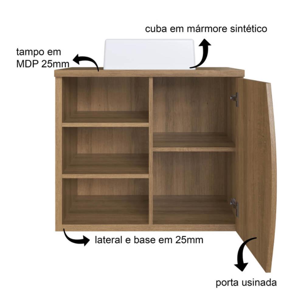 Gabinete Suspenso 70cm Laura Mel Cuba Branca Porta e 2 Prateleiras