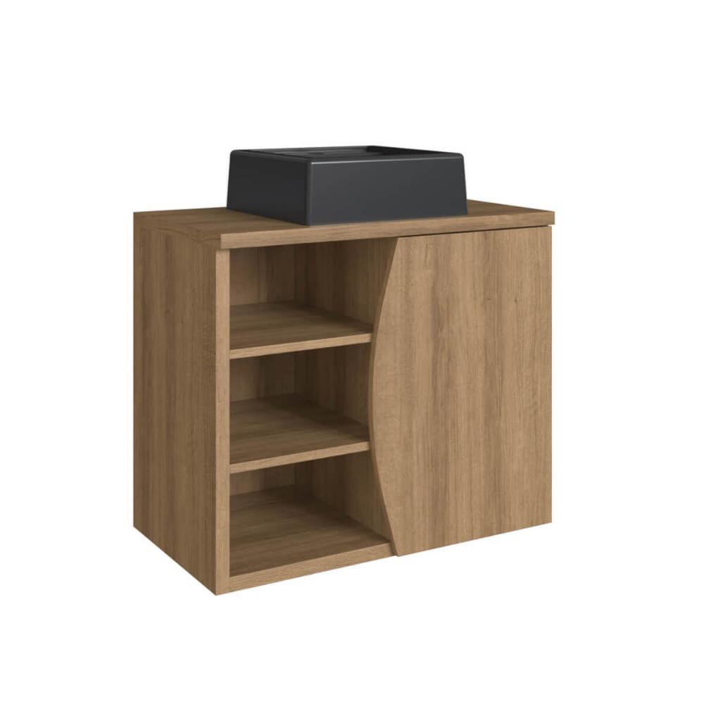 Gabinete Suspenso 70cm Laura Mel Cuba Preta Porta e 2 Prateleiras