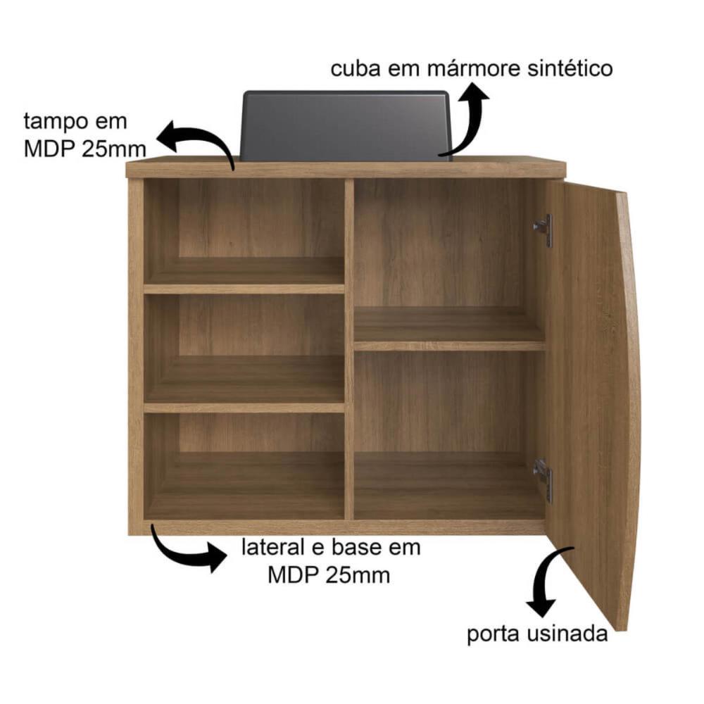 Gabinete Suspenso 70cm Laura Mel Cuba Preta Porta e 2 Prateleiras
