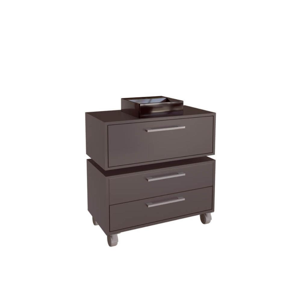 Gabinete Suspenso 80cm Alice Grafite com Balcão Cuba Preta 2 Gavetas Com 1 Basculante Para Banheiro