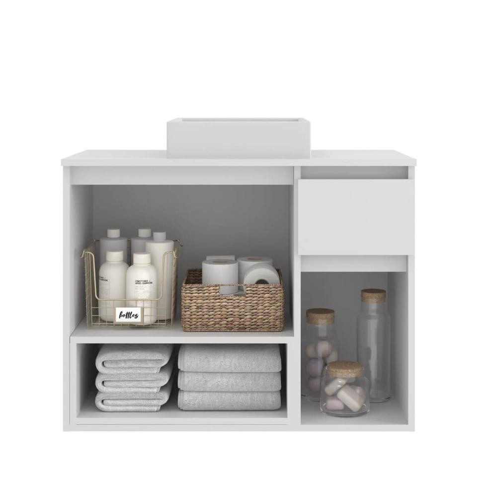 Gabinete de Banheiro Suspenso 80x40x62cm Aurora com Cuba Branco MDP Faema