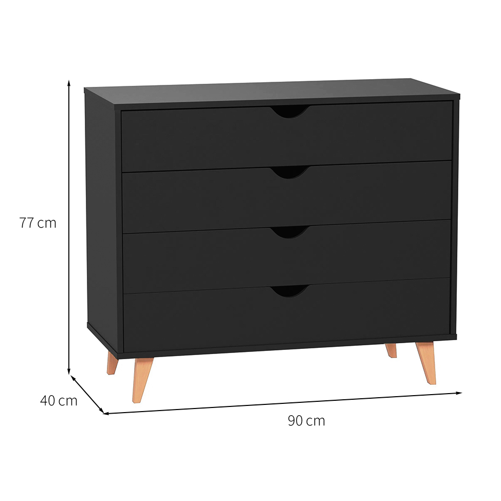 Cômoda Ipanema 4 Gavetas Preta 90 cm