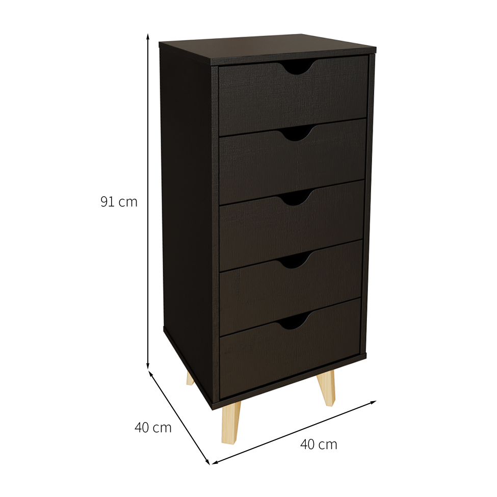 Cômoda Ipanema 5 Gavetas Preta 40 cm
