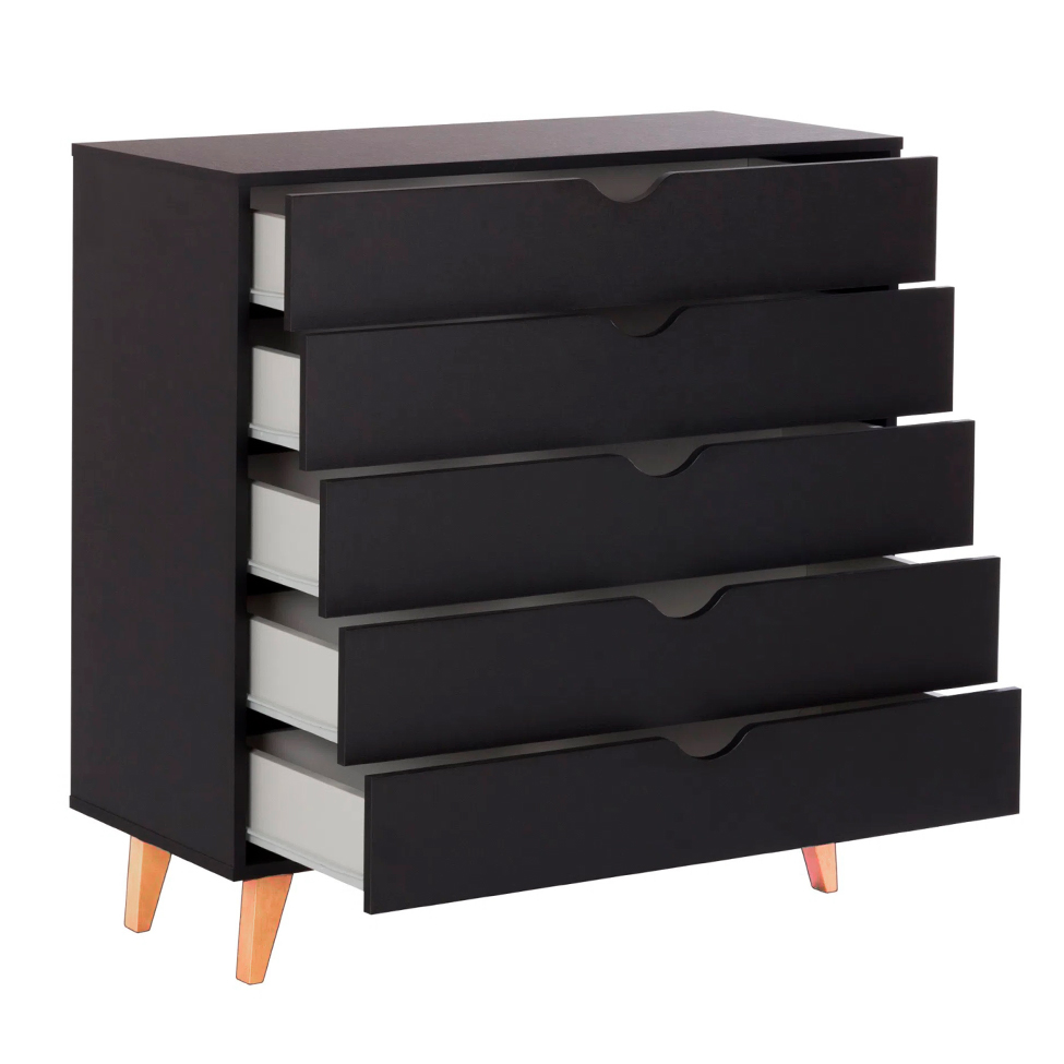 Cômoda Ipanema 5 Gavetas Preta 90 cm