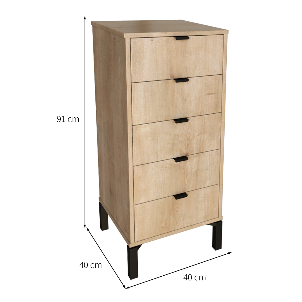Cômoda Queens 5 Gavetas Amadeirada 40 cm