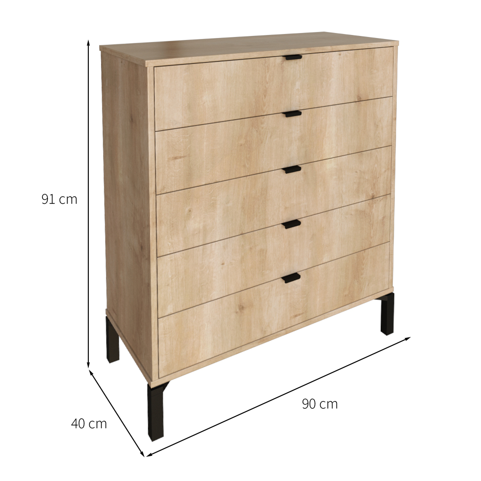 Cômoda Queens 5 Gavetas Amadeirada 90 cm