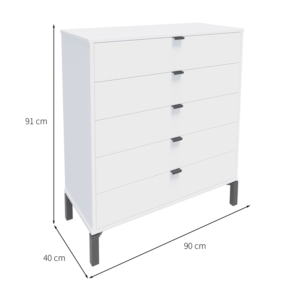 Cômoda Queens 5 Gavetas Branca 90 cm