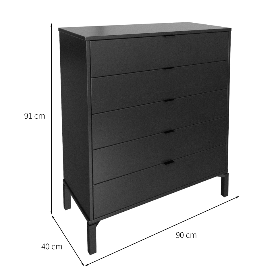 Cômoda Queens 5 Gavetas Preta 90 cm
