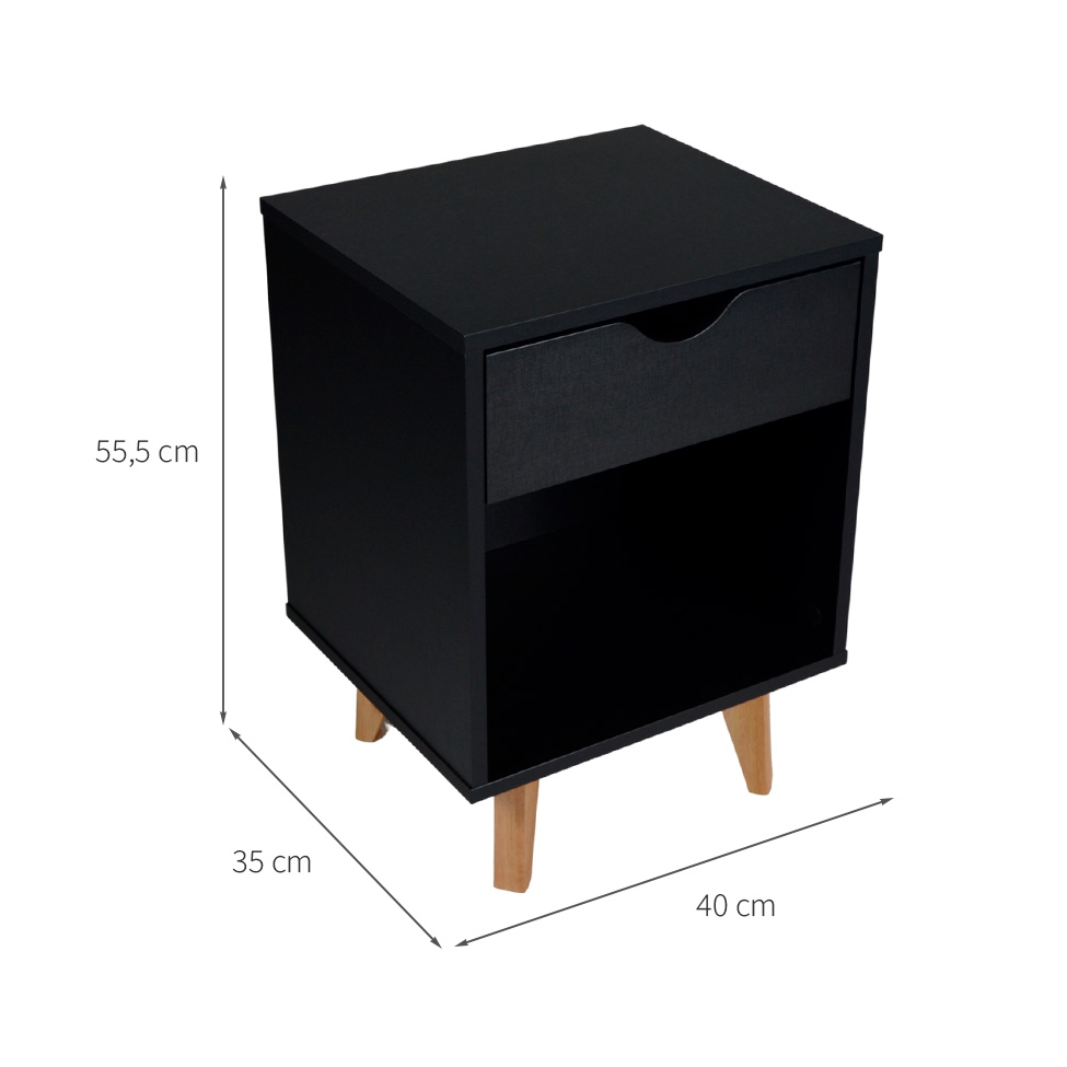 Mesa de Cabeceira Bilbo 1 Gaveta Preta