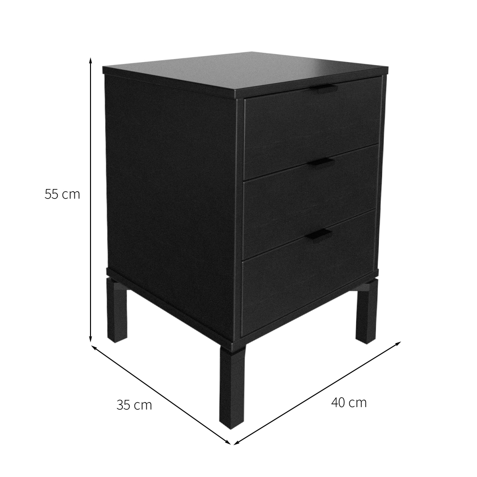 Mesa de Cabeceira Morgan 3 Gavetas Preta
