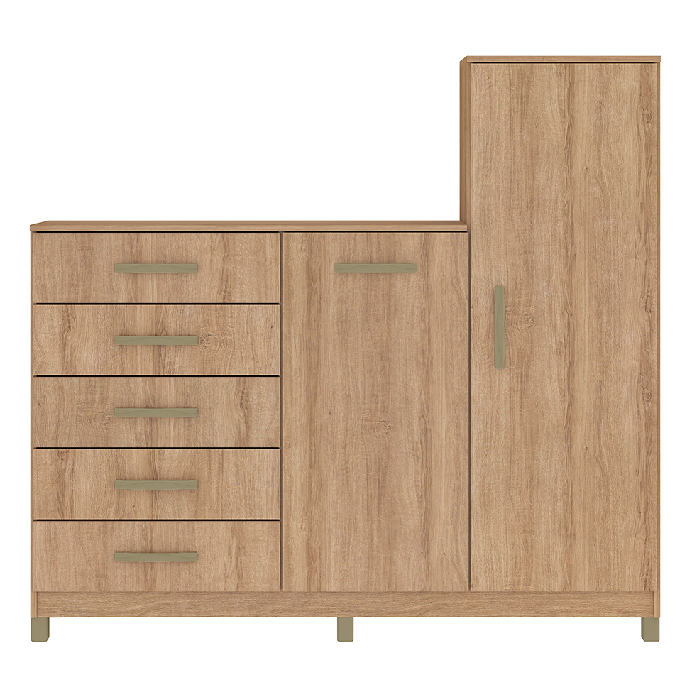 Cômoda Chicago 2 Portas 5 Gavetas Mel