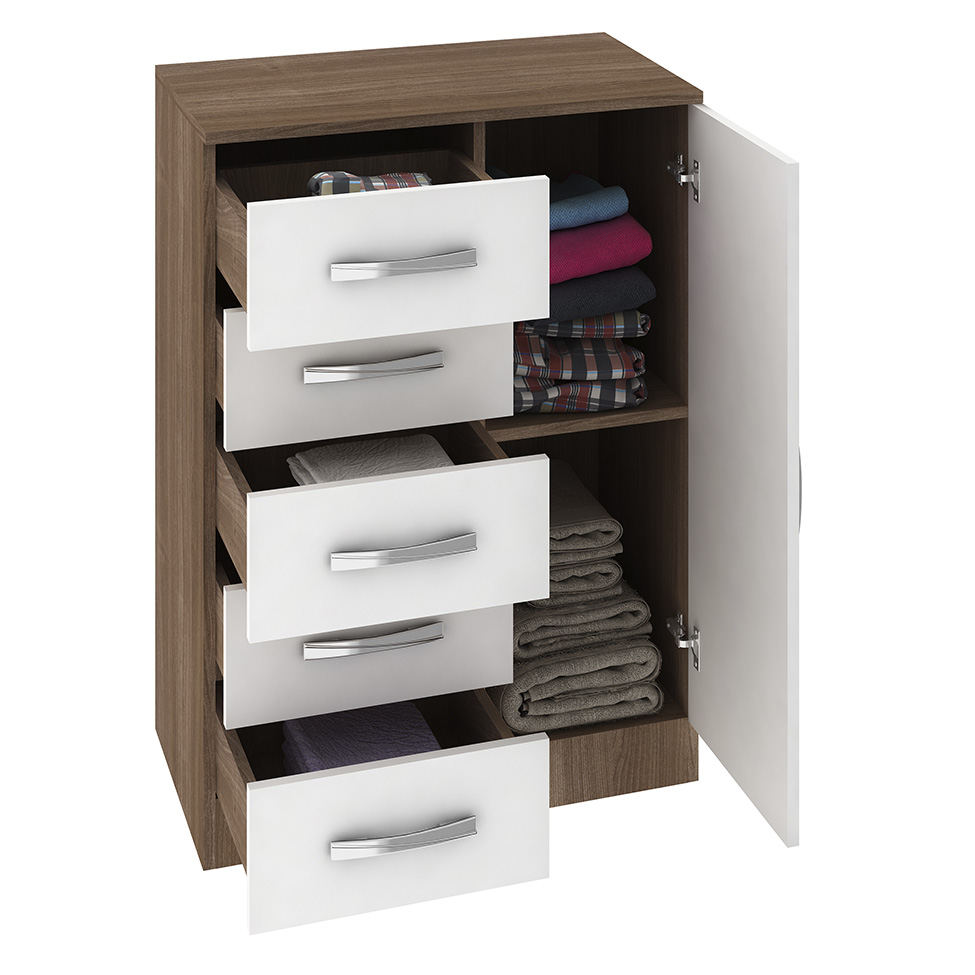 Cômoda Heloísa 1 Porta 5 Gavetas Teka e Branca